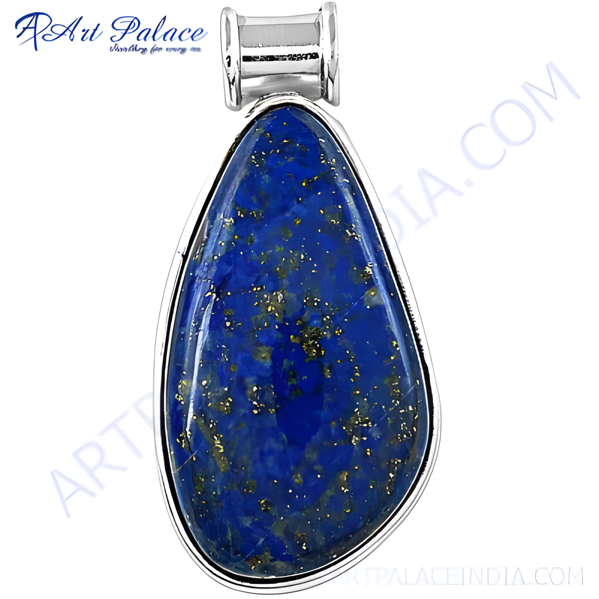 Sterling silver lapis lazuli pendant with a pear shaped blue gemstone