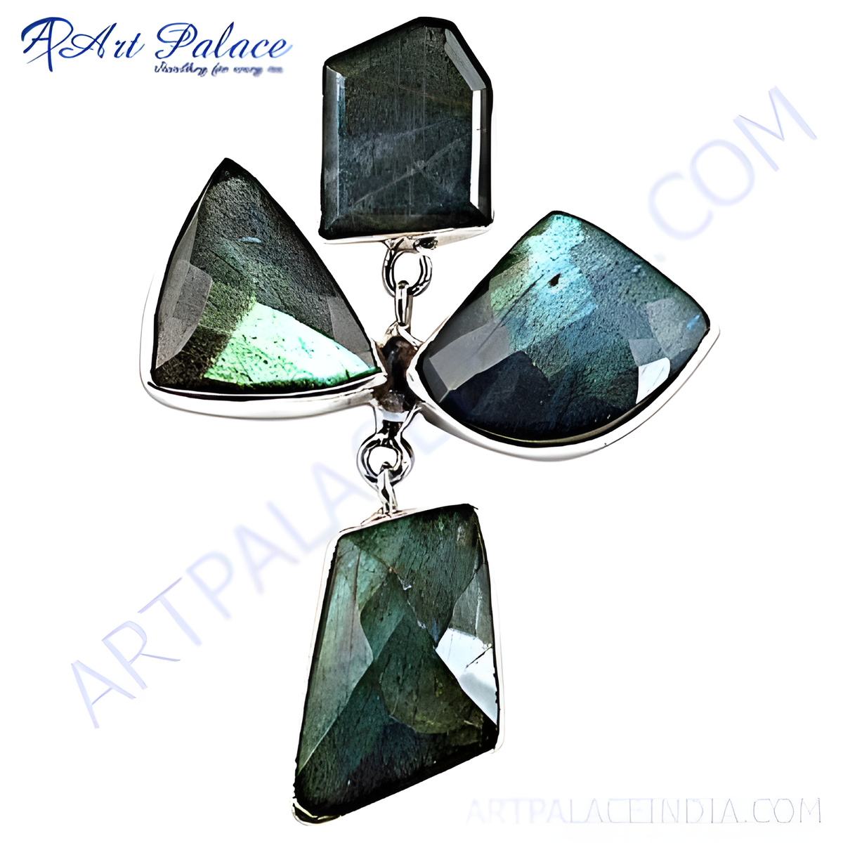 925 silver labradorite pendant with multiple faceted gemstones in a unique design