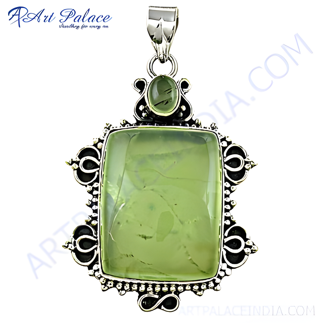 925 sterling silver peridot pendant with a rectangular green gemstone and intricate detailing