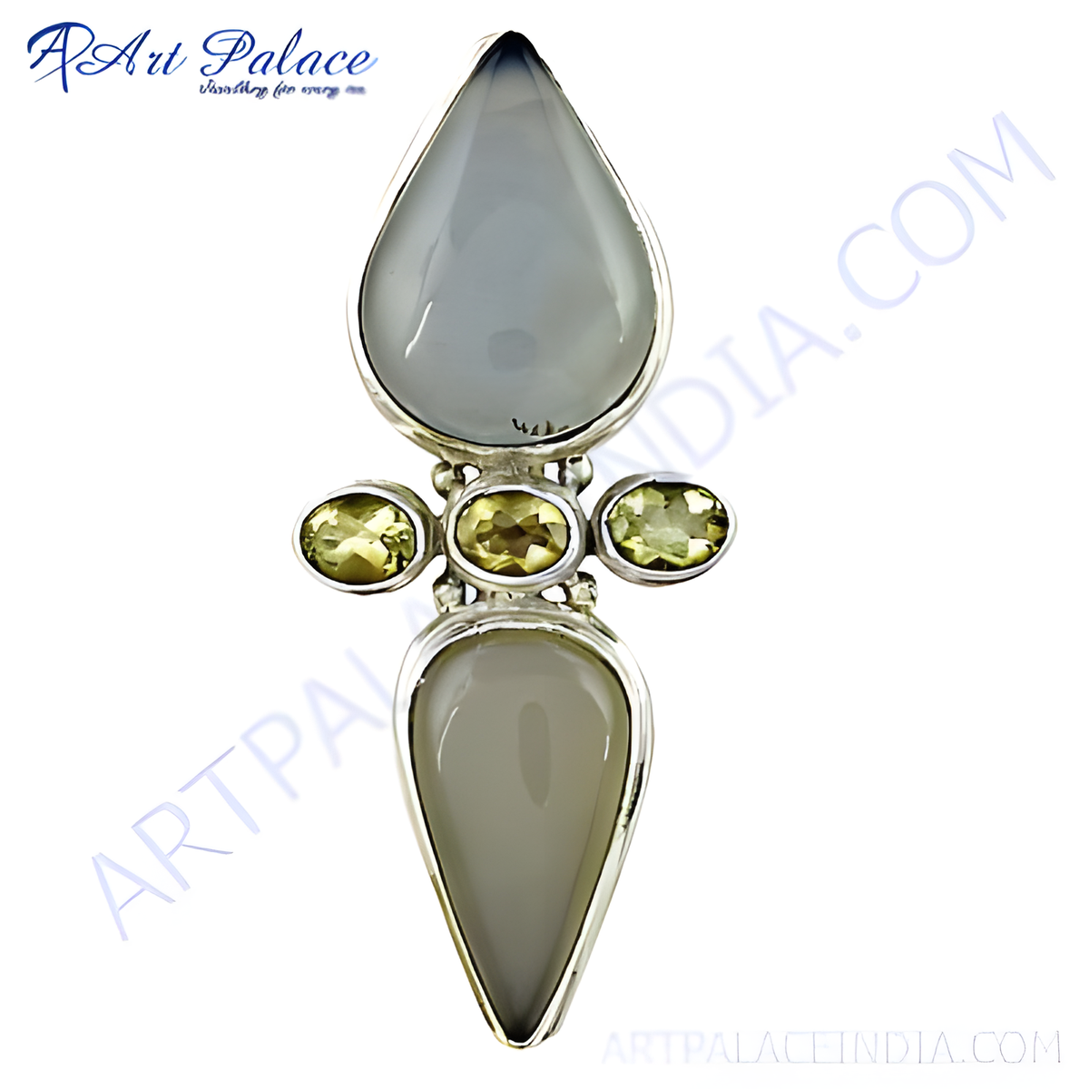 Sterling silver pendant necklace with gray chalcedony gemstones for women