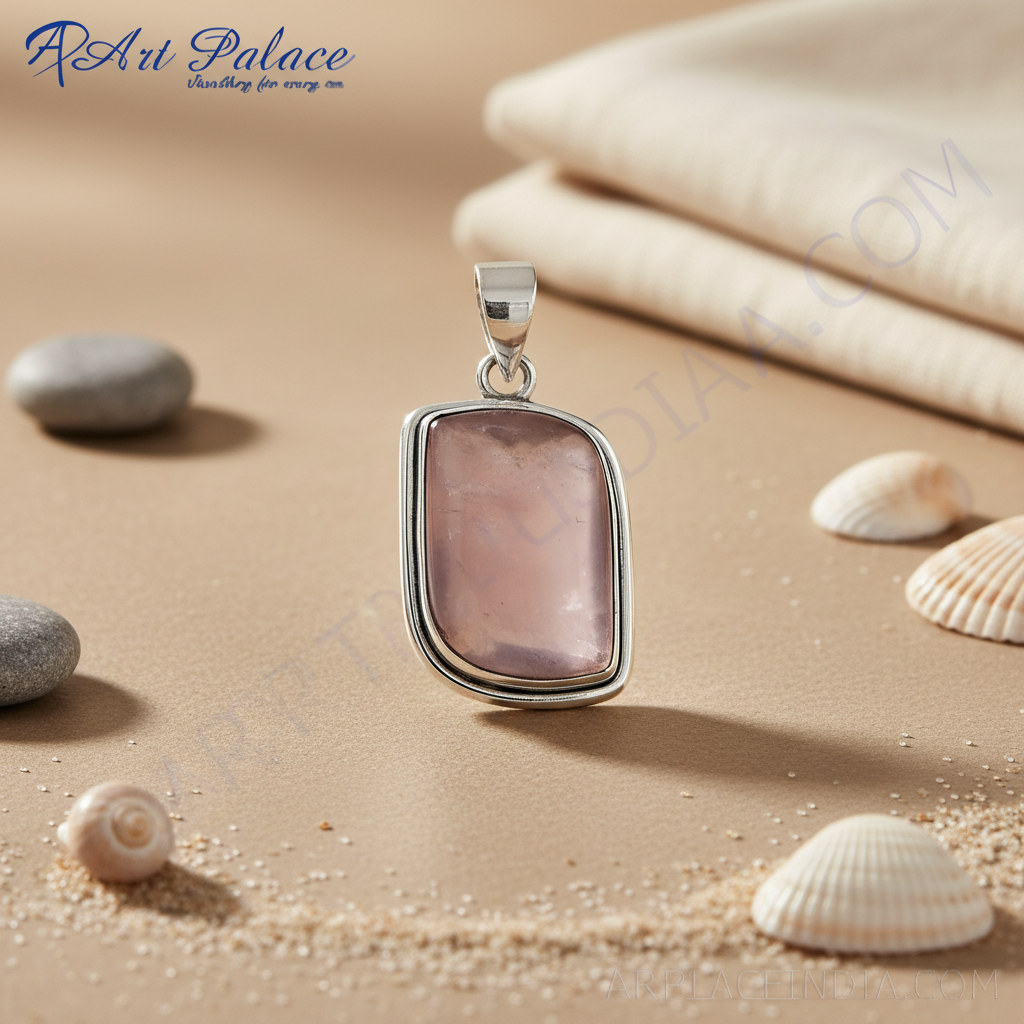 925 Silver Rose Quartz Pendant for Women | Gemstone Jewelry