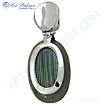 Load image into Gallery viewer, Silver labradorite pendant with a green and blue gemstone. Oval pendant for women, silver setting
