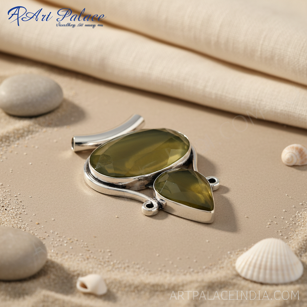 925 Silver Olive Green Gemstone Pendant | Statement Jewelry