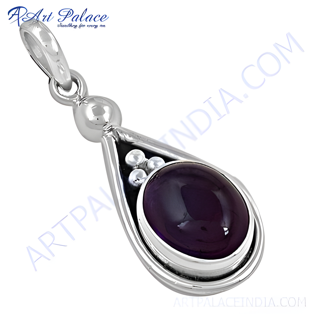 925 sterling silver amethyst pendant with oval-cut purple gemstone and small white stones