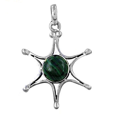 925 Sterling Silver Malachite Pendant | Starburst Design | Gift