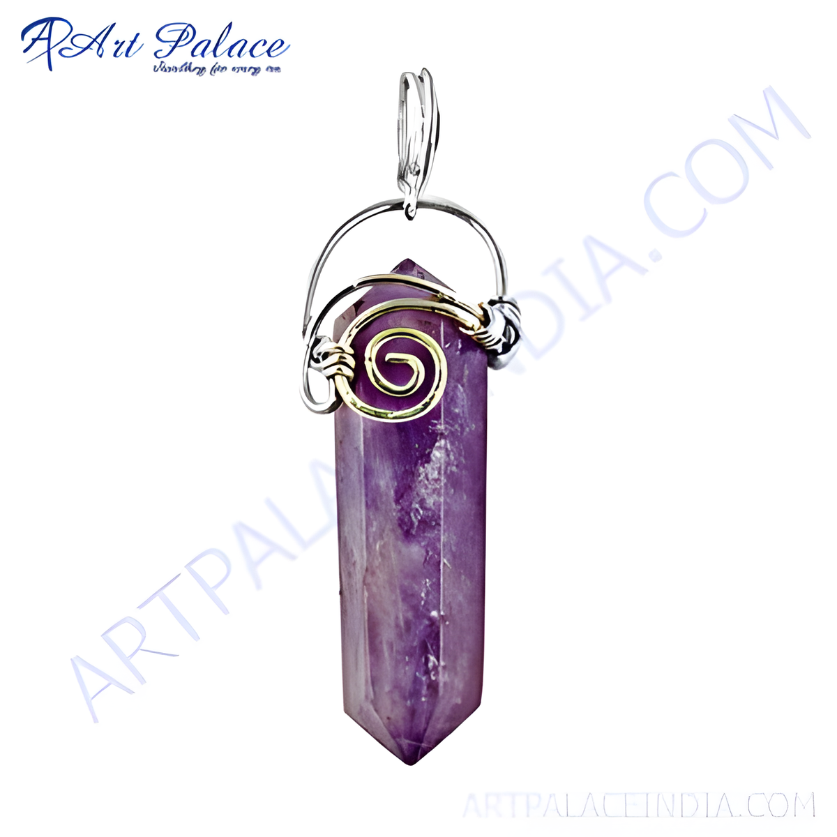 Amethyst point pendant, purple gemstone, silver setting, for women, crystal jewelry
