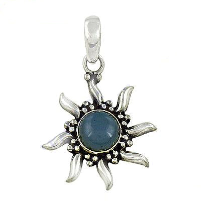 925 Silver Sunburst Pendant | Blue Gemstone for Women