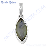 Load image into Gallery viewer, 925 sterling silver pendant with a marquise-cut labradorite gemstone, displaying iridescent colors.
