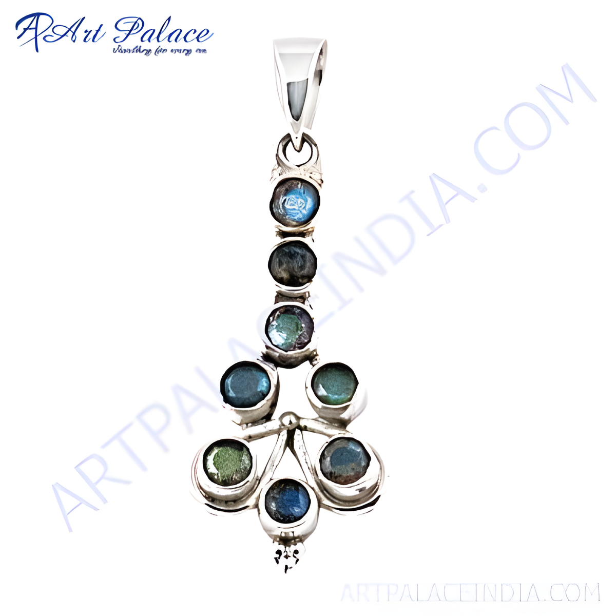 925 sterling silver labradorite pendant with blue and green gemstone arrangement, perfect for women