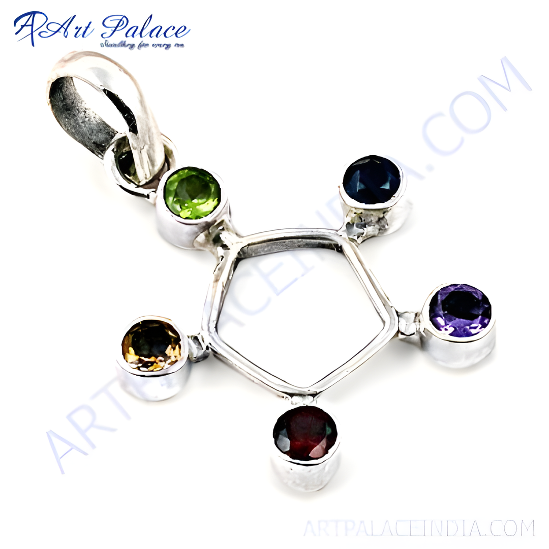 925 sterling silver pendant with assorted colorful gemstones, a beautiful jewelry piece.