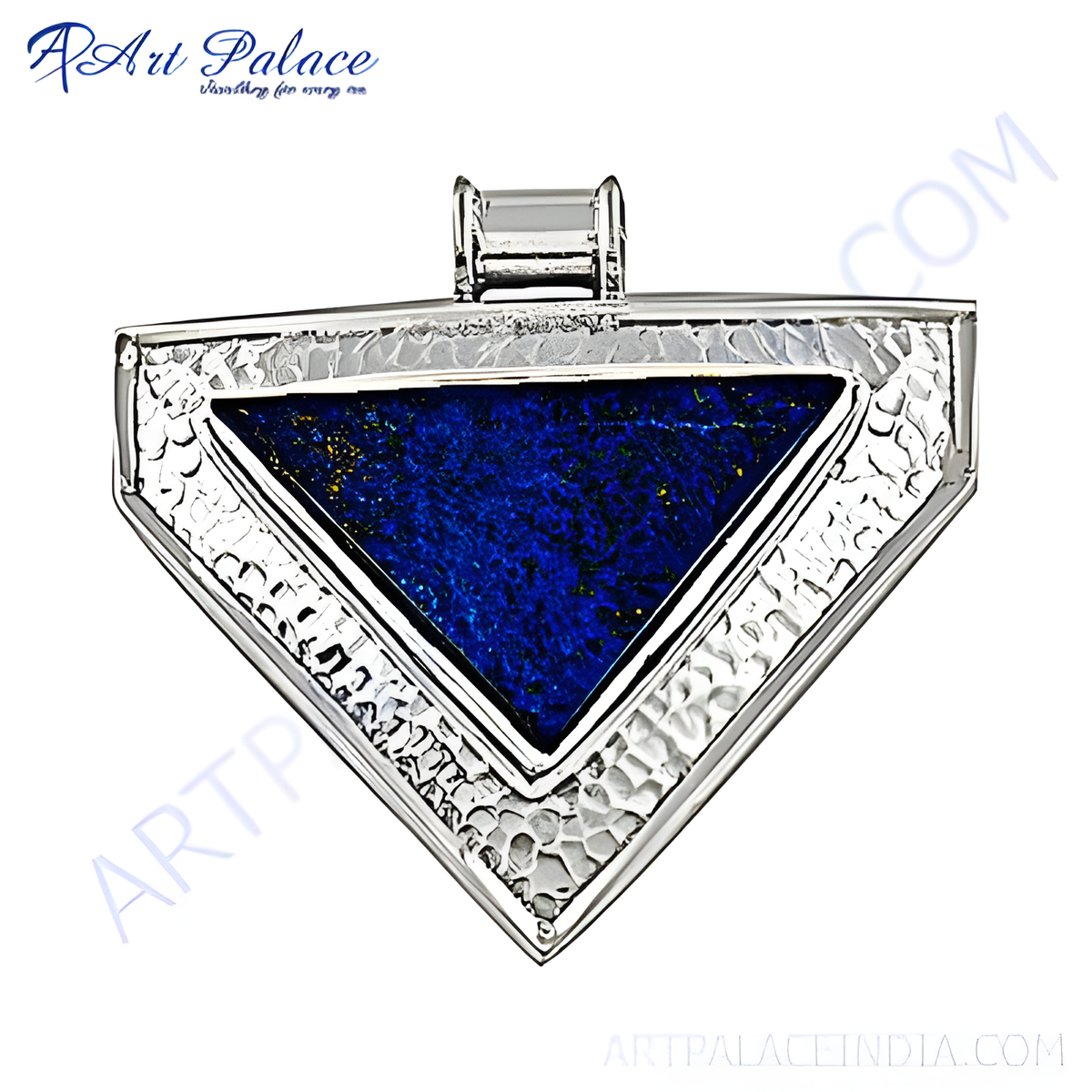 925 sterling silver triangle pendant featuring a vibrant blue lapis lazuli gemstone center, a beautiful necklace