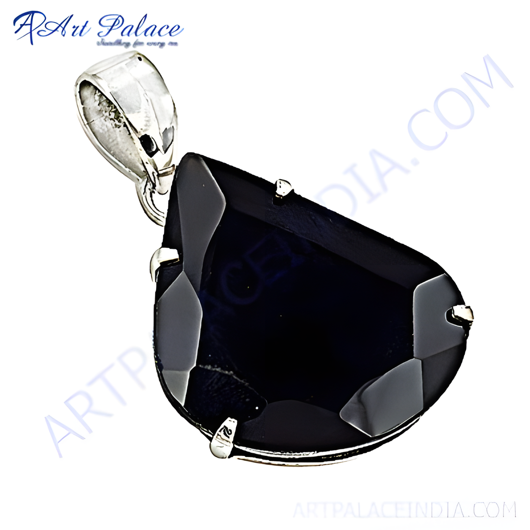 925 sterling silver black onyx teardrop pendant, a beautiful gemstone jewelry piece.