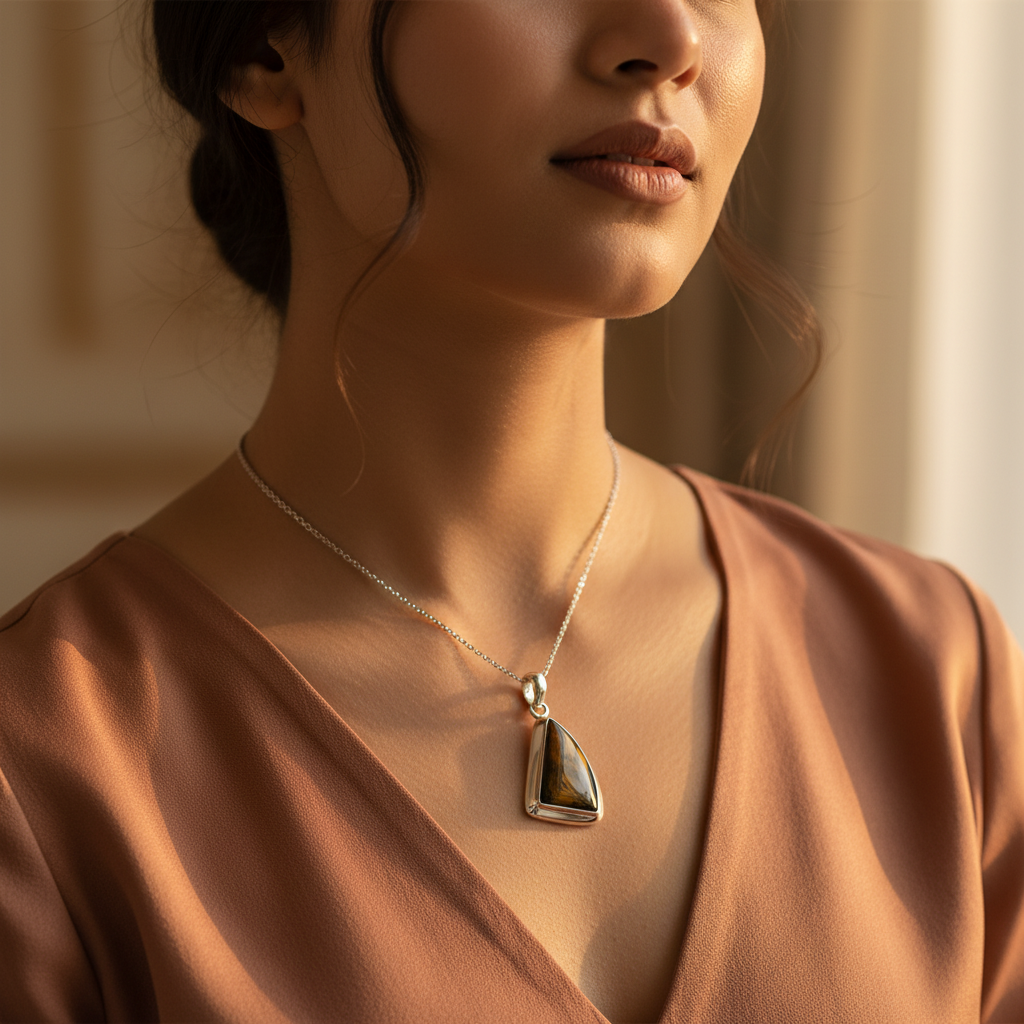 Silver Tiger's Eye Pendant | Natural Gemstone Jewelry for Women