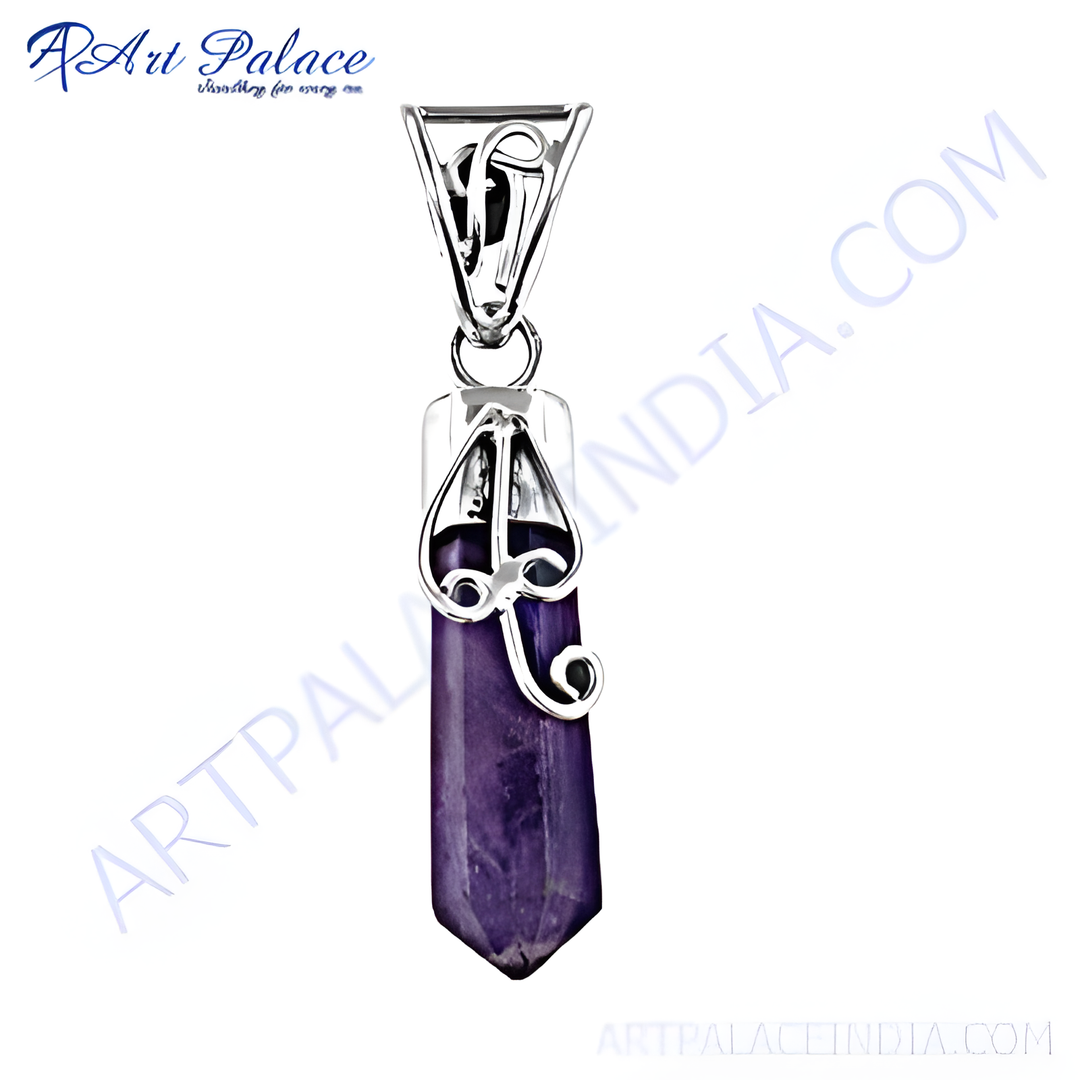925 sterling silver amethyst pendant, featuring a purple gemstone in a detailed setting.
