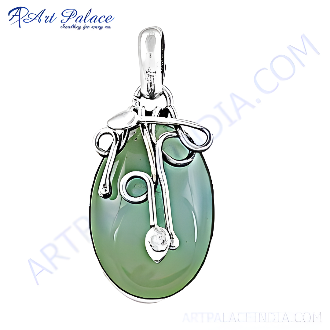 925 sterling silver green gemstone pendant with an elegant design for women.