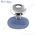 Load image into Gallery viewer, 925 sterling silver pendant with a polished finish and a large, oval blue lace agate gemstone.
