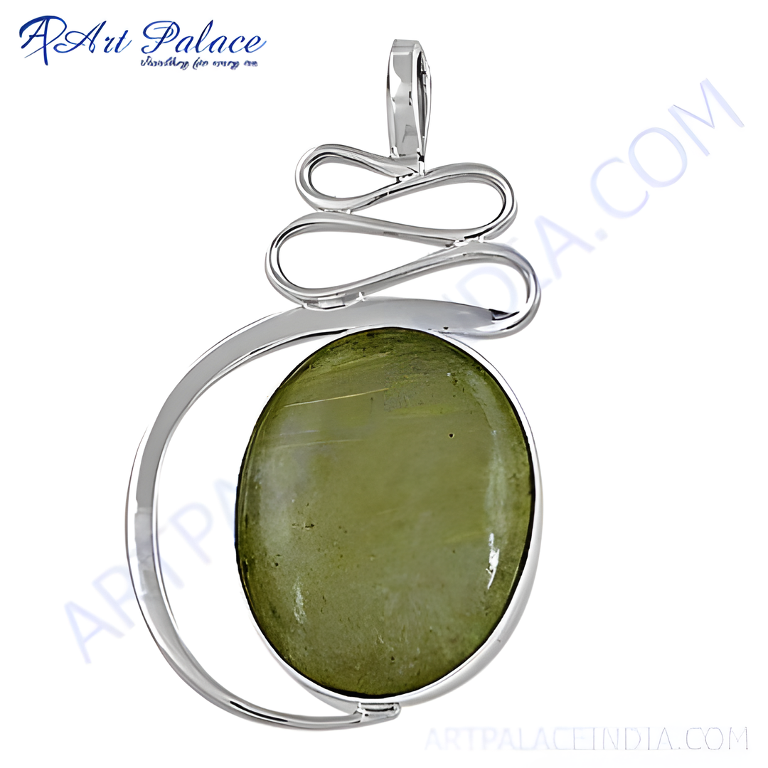 925 sterling silver pendant with a green oval gemstone, modern design