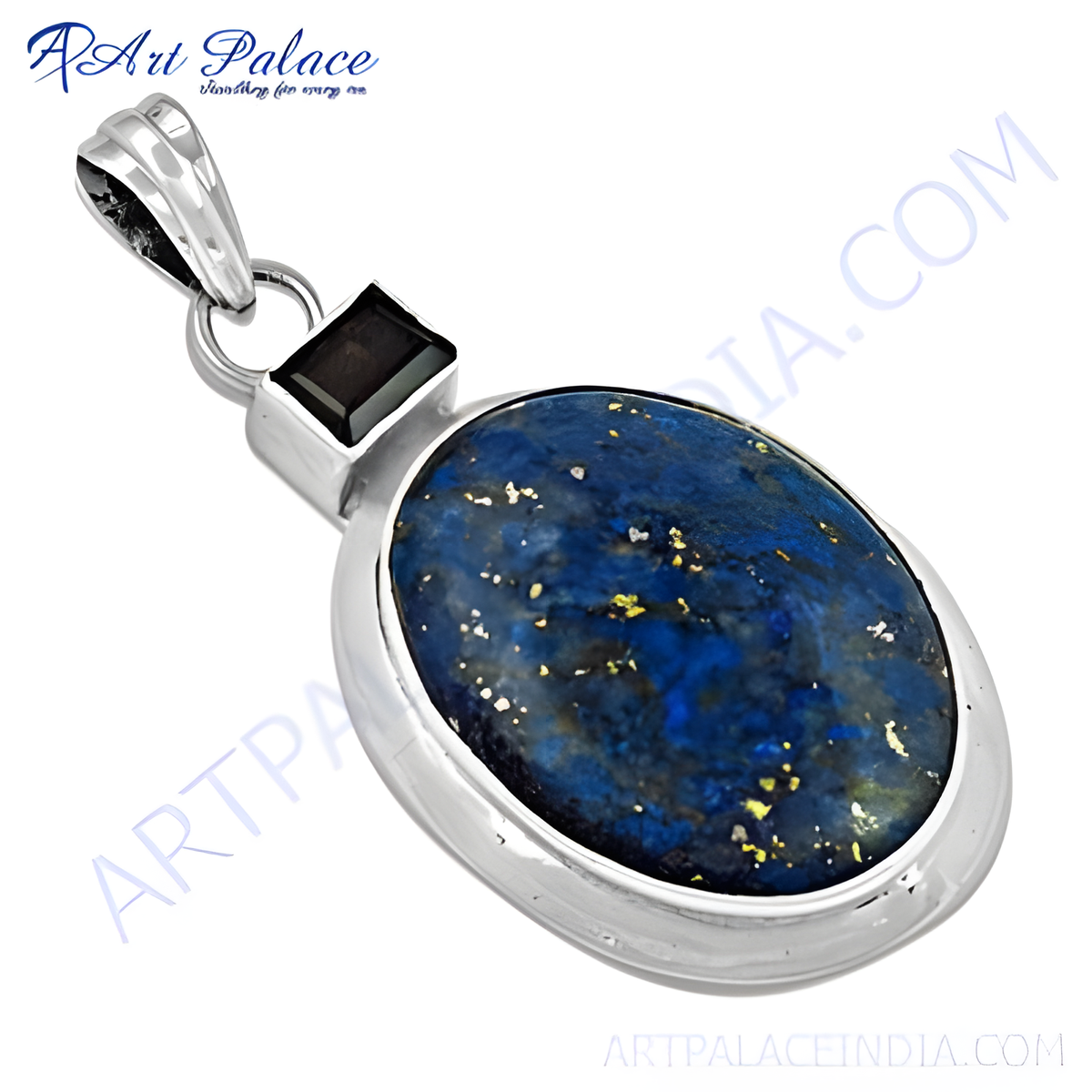 Sterling silver pendant featuring an oval lapis lazuli gemstone in a silver setting