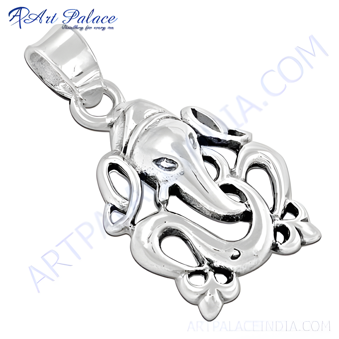 Sterling silver Ganesha pendant, detailed design, religious Indian jewelry, silver charm for necklace or bracelet