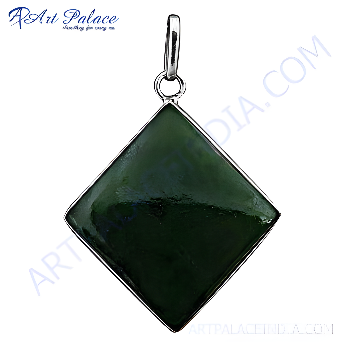 925 sterling silver pendant featuring a square cut green jade gemstone, perfect for necklace wear