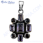 Load image into Gallery viewer, 925 sterling silver amethyst pendant with purple gemstones on a white background
