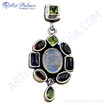 Load image into Gallery viewer, Sterling silver gemstone pendant necklace with moonstone and various colored gemstones.
