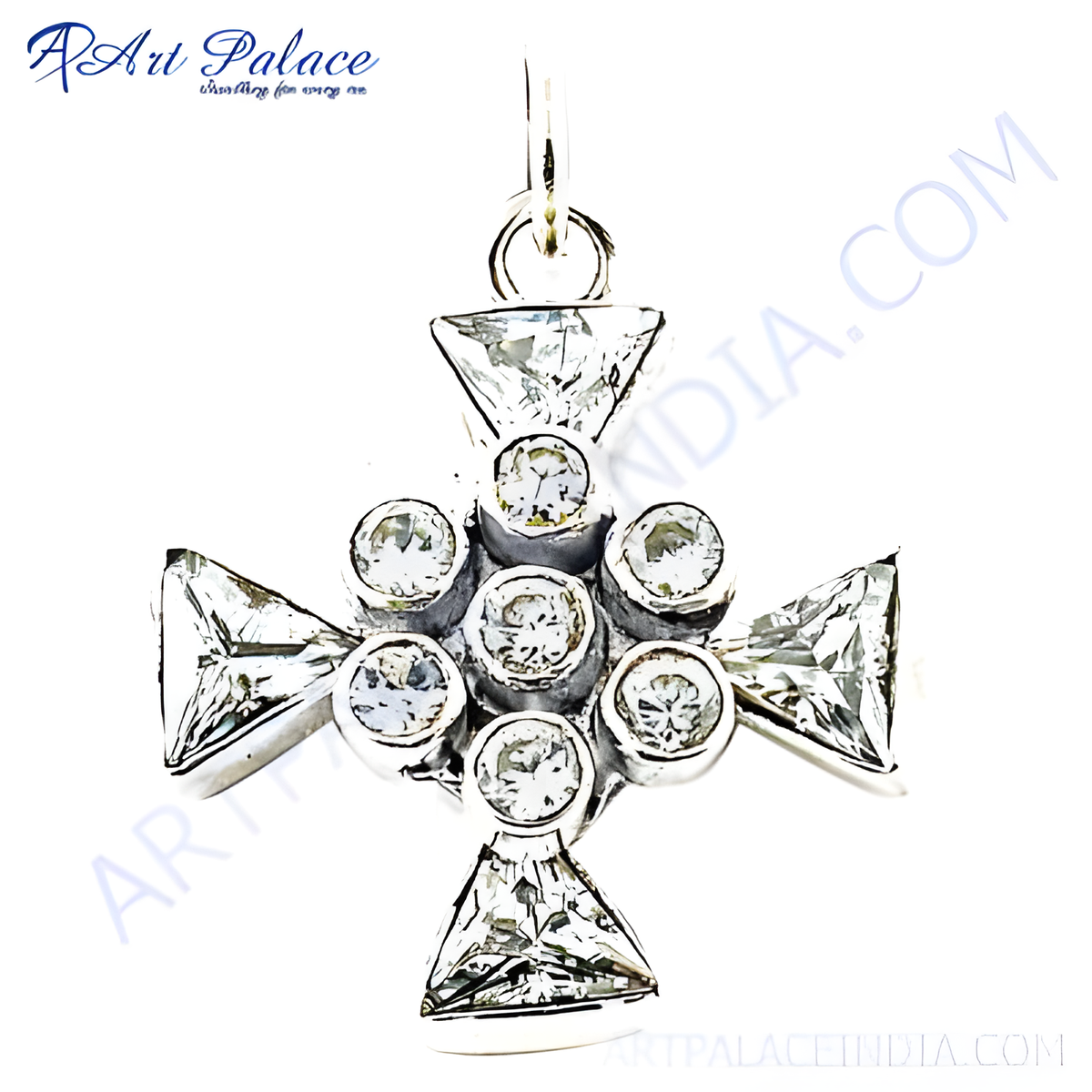 Sterling silver cross pendant with clear cubic zirconia stones