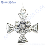 Load image into Gallery viewer, Sterling silver cross pendant with clear cubic zirconia stones. Elegant and sparkling jewelry.
