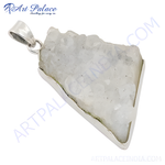 Load image into Gallery viewer, 925 sterling silver druzy quartz pendant with natural white crystal
