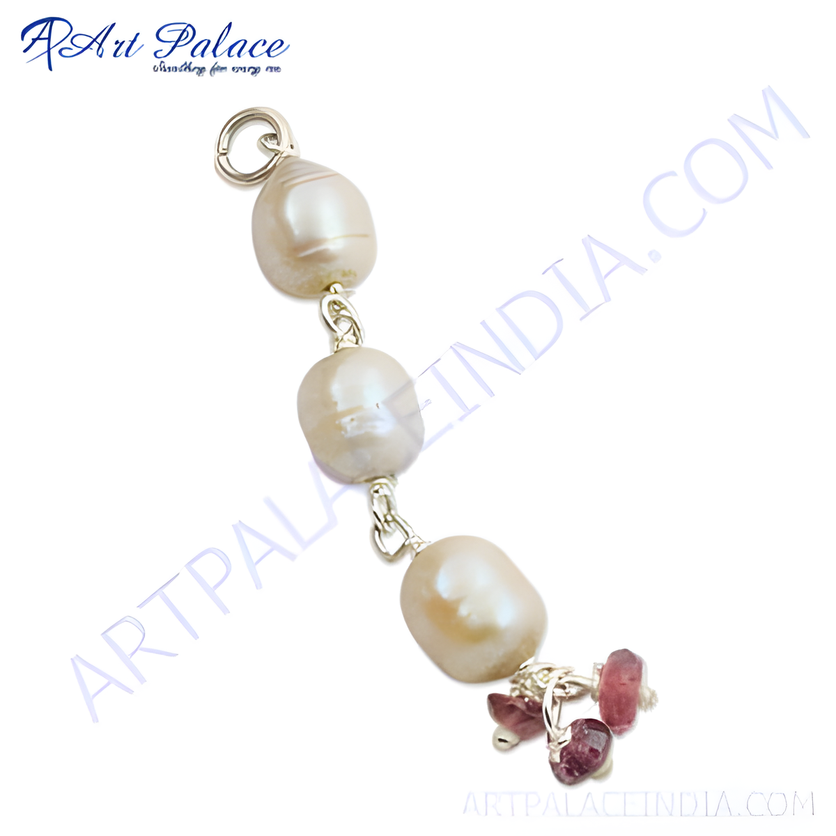 Sterling silver pendant with white pearls and pink tourmaline gemstones, elegant women's jewelry