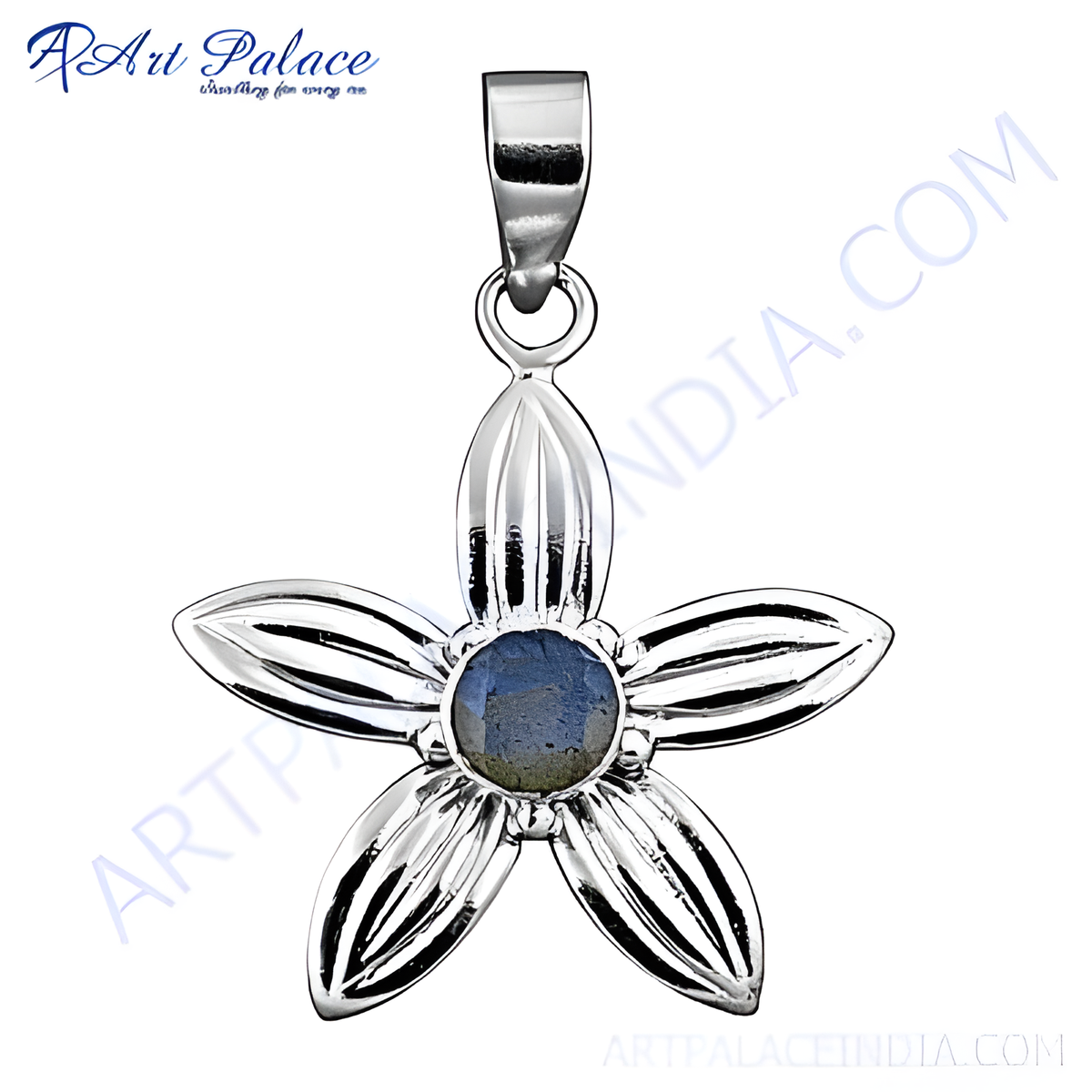 925 sterling silver flower pendant with a blue gemstone center for women's jewelry