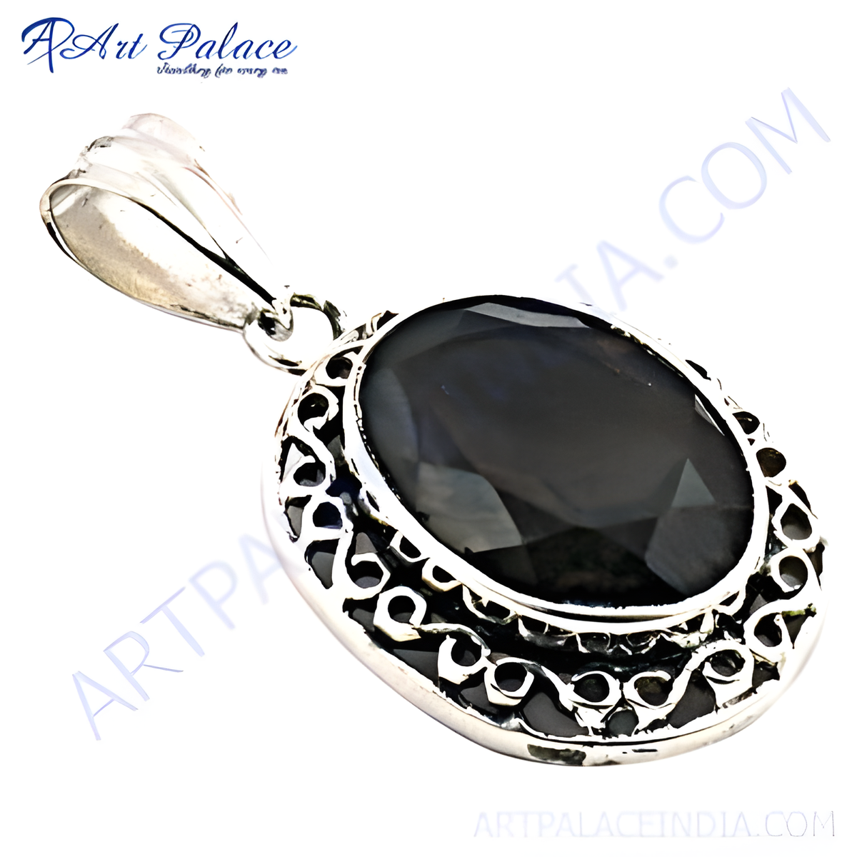 925 sterling silver black onyx oval pendant with ornate detailing, gemstone jewelry