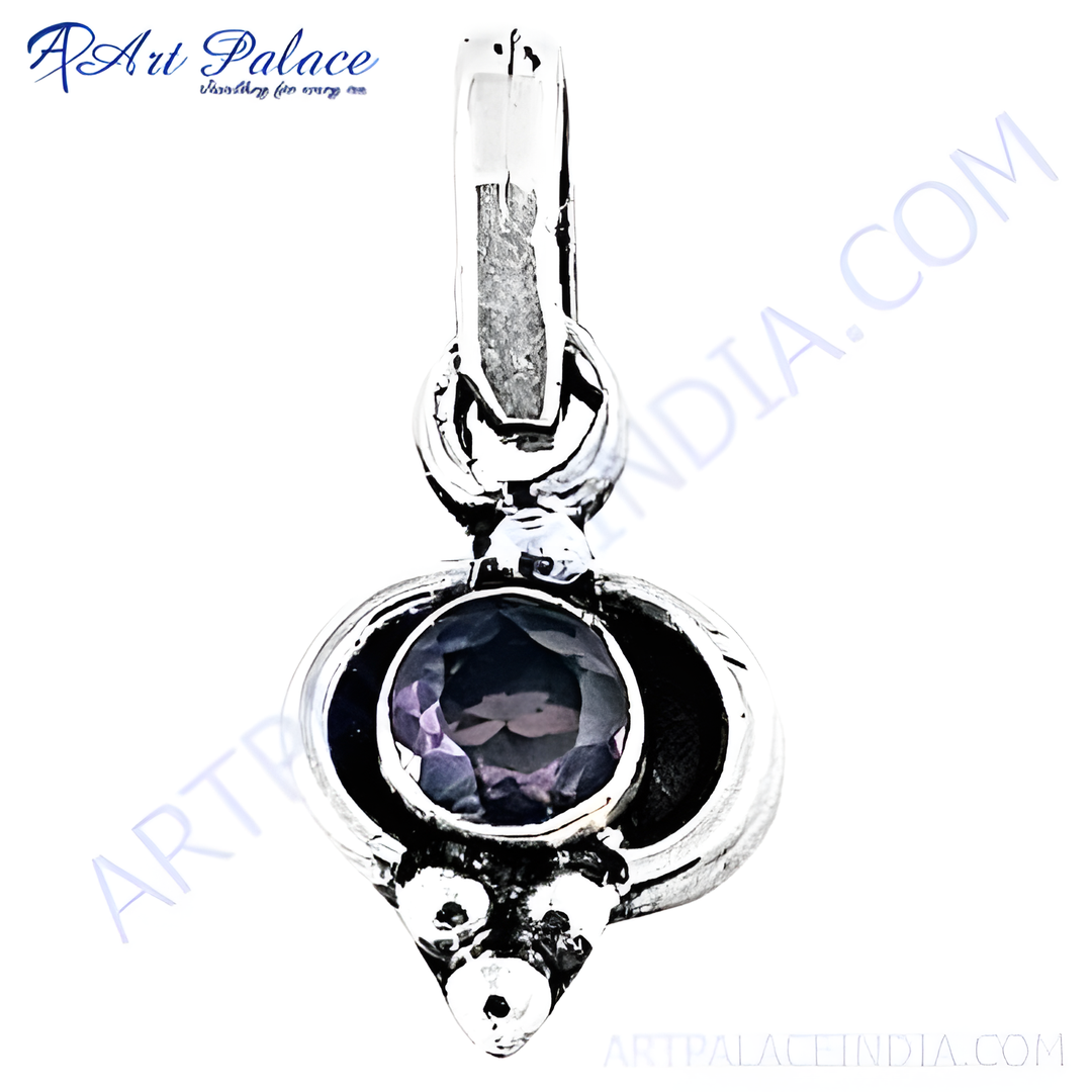 925 sterling silver amethyst charm pendant, featuring a purple gemstone, perfect for women's jewelry.