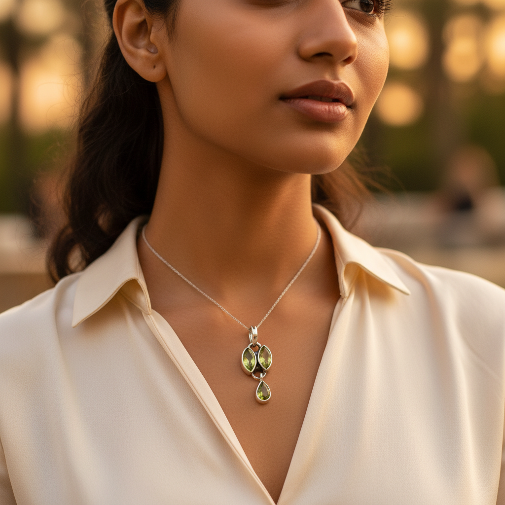 925 Silver Peridot Pendant for Women | Green Gemstone Jewelry