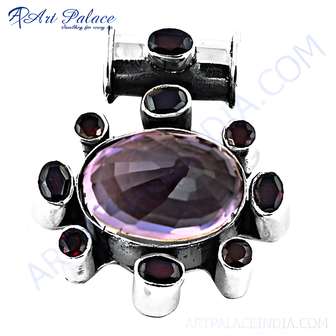925 sterling silver ring with a large oval-cut amethyst gemstone and small accent stones