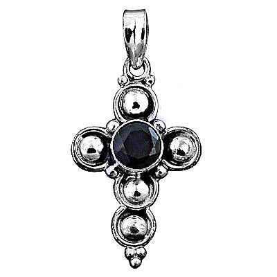 925 Silver Black Stone Cross Pendant | Religious Jewelry Gift
