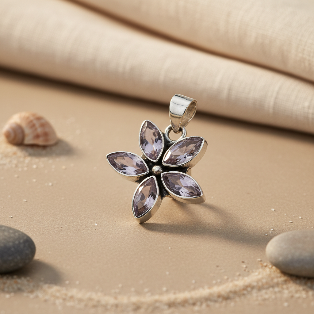 925 Silver Amethyst Flower Pendant for Women | Gemstone Jewelry