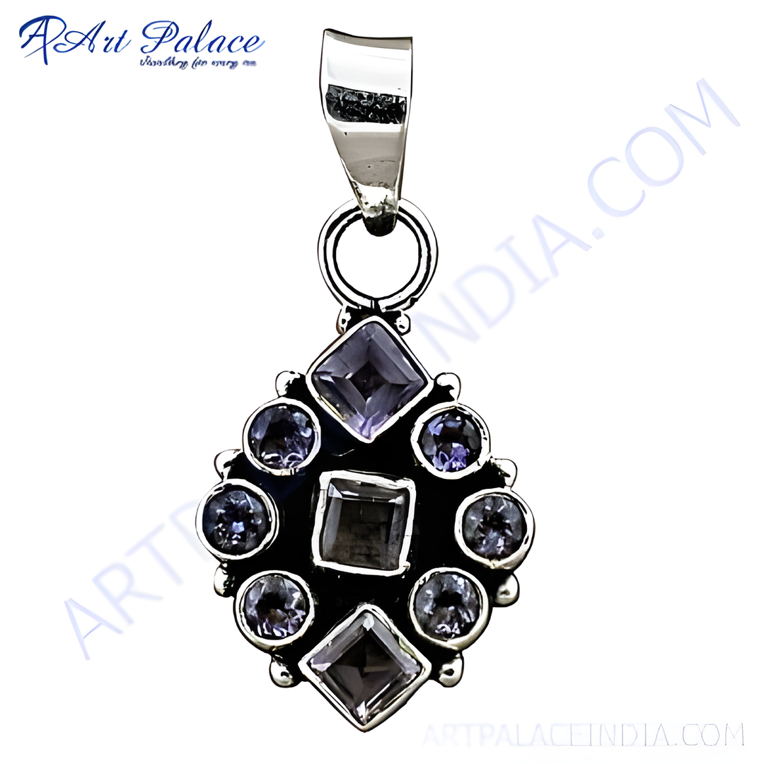 925 sterling silver amethyst pendant with various shapes and purple gemstones