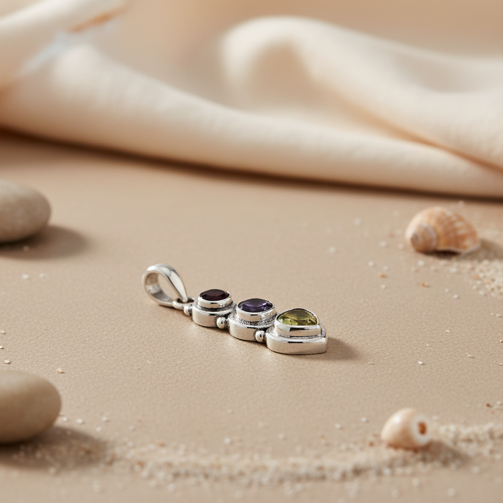 925 Silver Multi-Gemstone Pendant for Women | Daily Wear