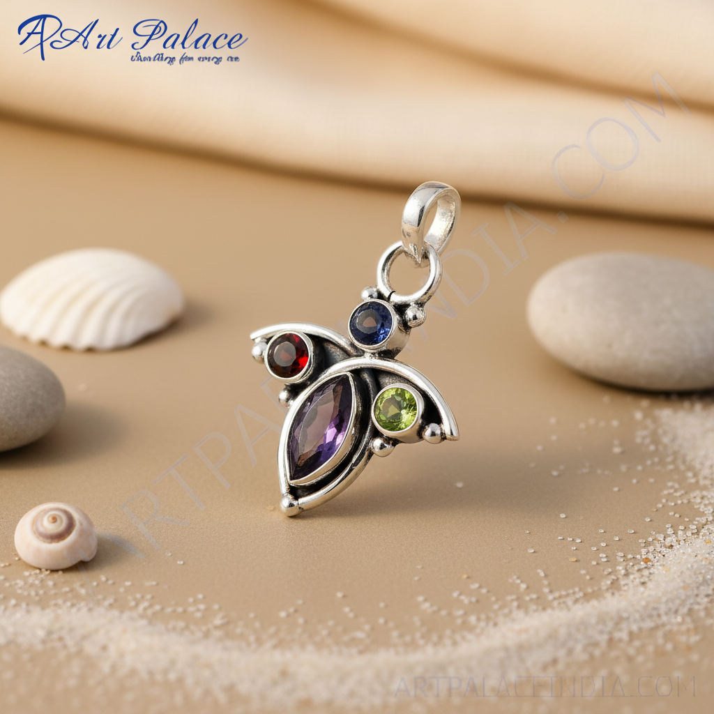 925 Silver Multi Gemstone Pendant for Women | Daily Wear Jewelry
