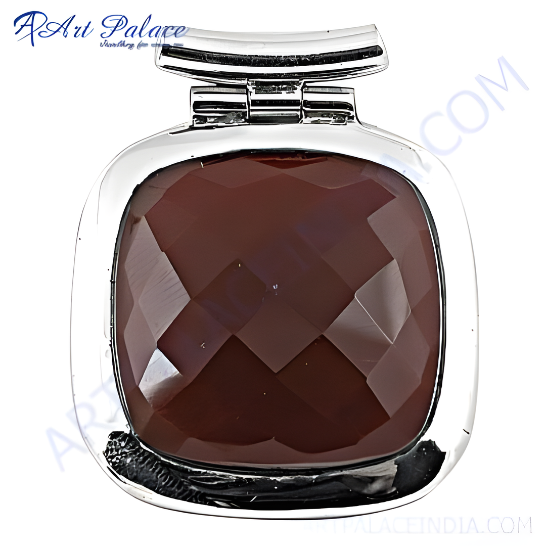 Silver pendant with a faceted brown gemstone, perfect for women's daily wear or gifting.