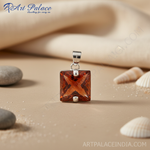 Load image into Gallery viewer, 925 Silver Red Gemstone Square Pendant | For Women
