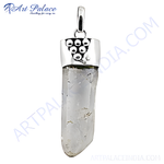 Load image into Gallery viewer, Sterling silver clear quartz pendant with a natural clear gemstone, perfect for necklace.
