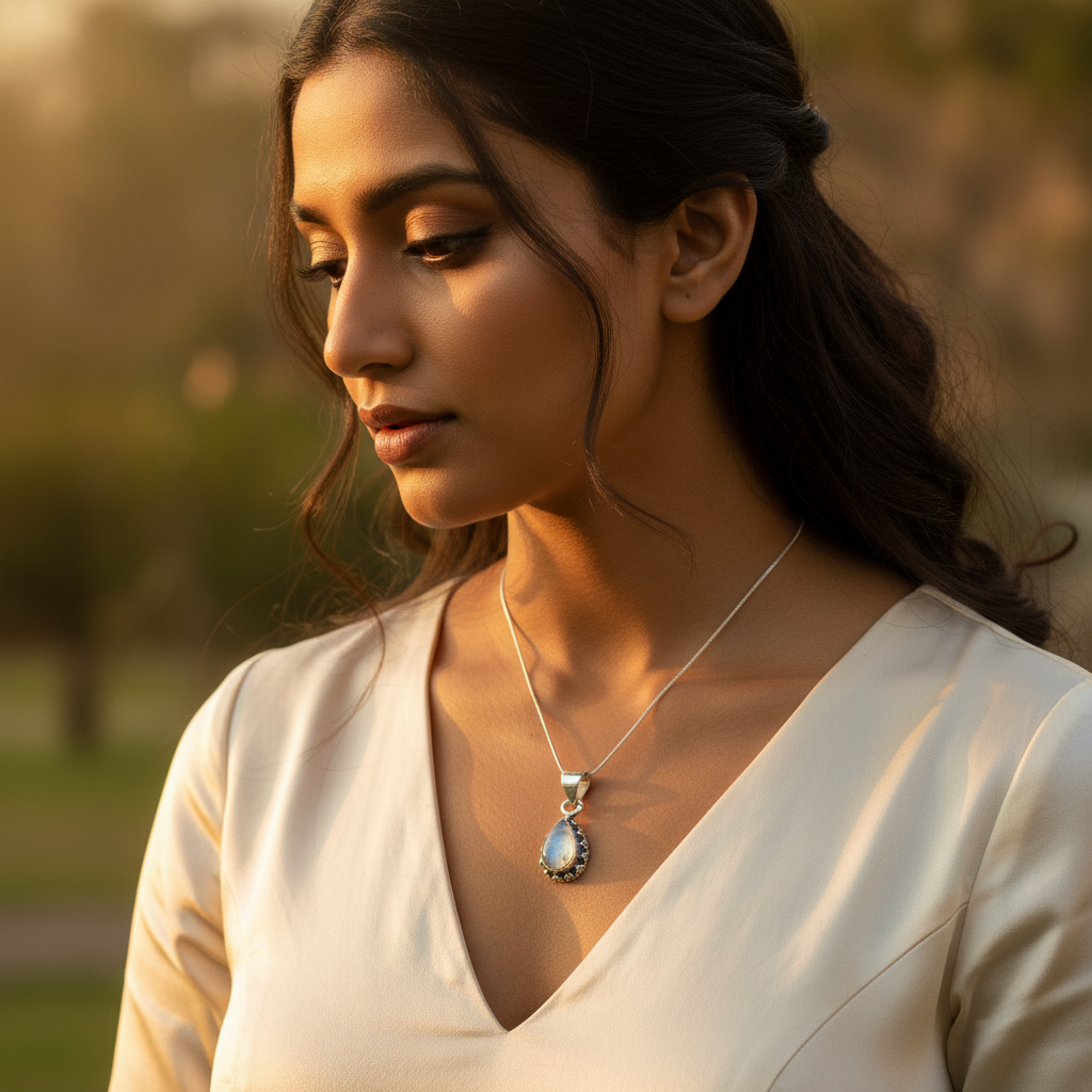 925 Silver Moonstone Teardrop Pendant for Women | Gemstone Jewelry