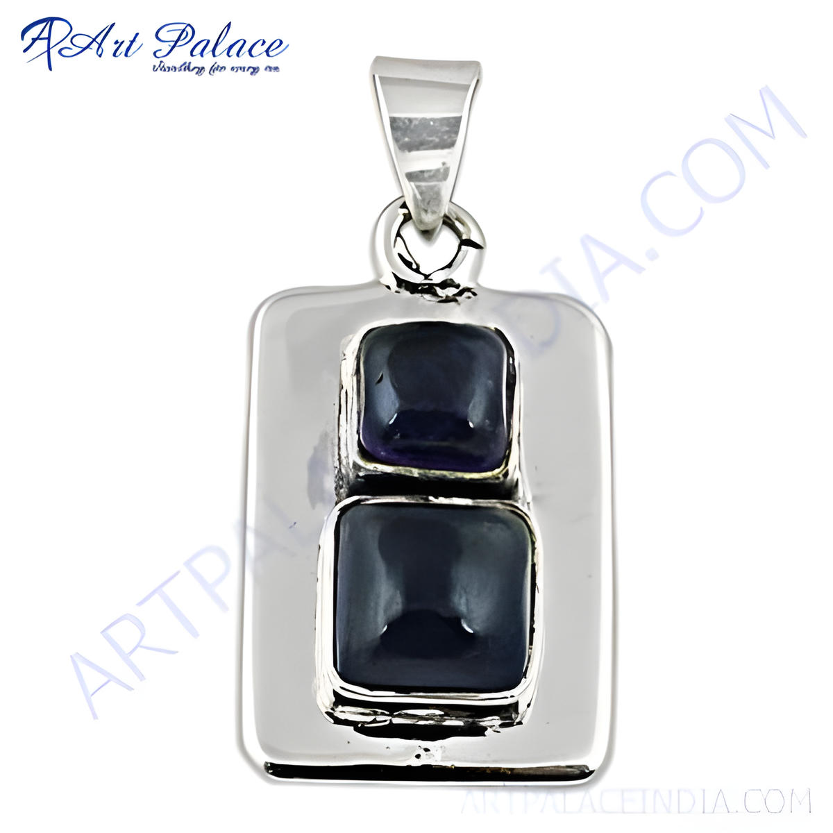 925 sterling silver pendant with two square blue gemstones for women