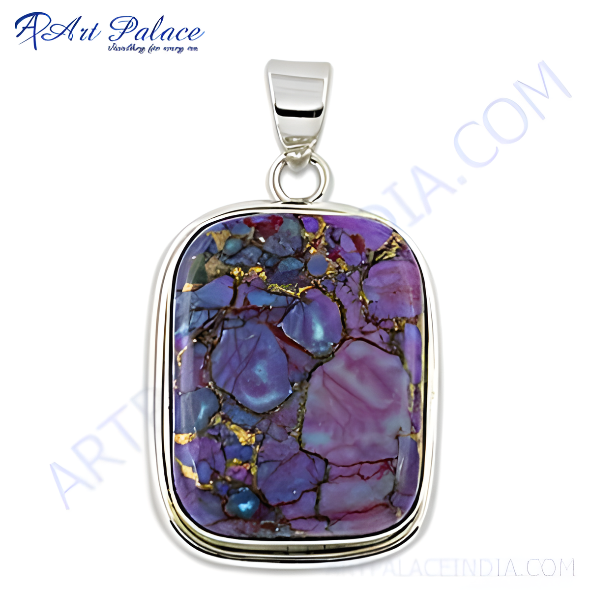 925 sterling silver pendant with a vibrant purple and gold plating composite stone