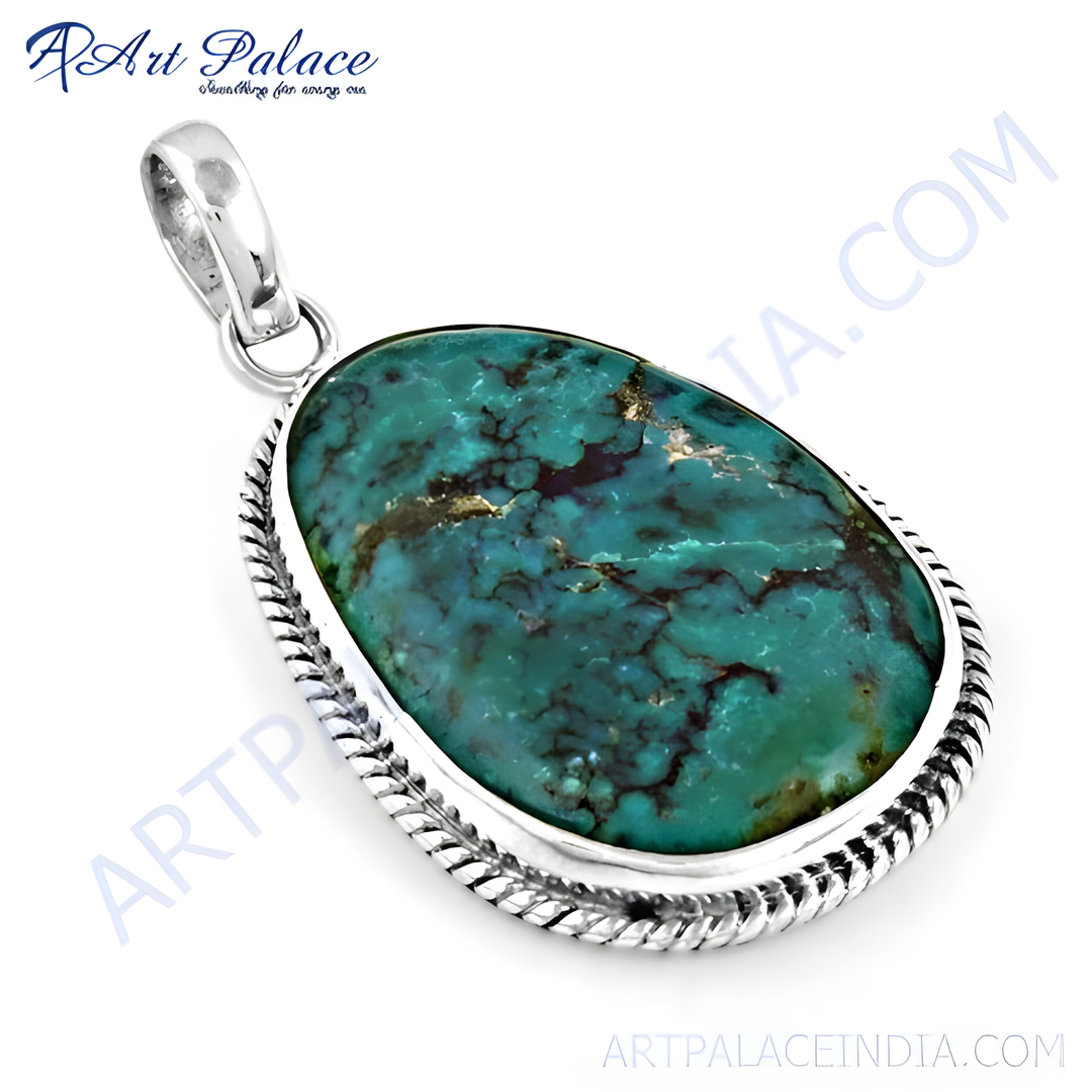 Sterling silver pendant with oval turquoise gemstone, turquoise and silver pendant, gemstone jewelry, women's necklace