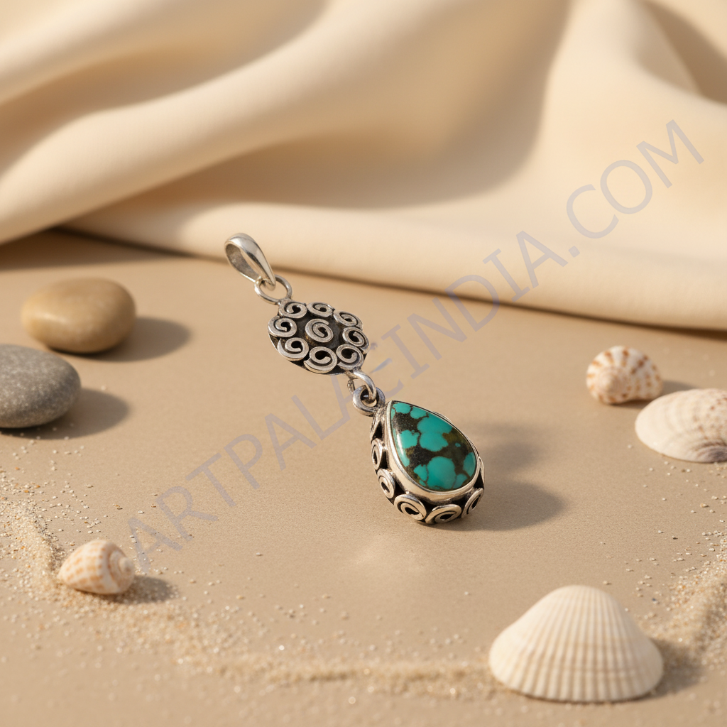 925 Silver Turquoise Teardrop Pendant for Women | Gemstone Jewelry