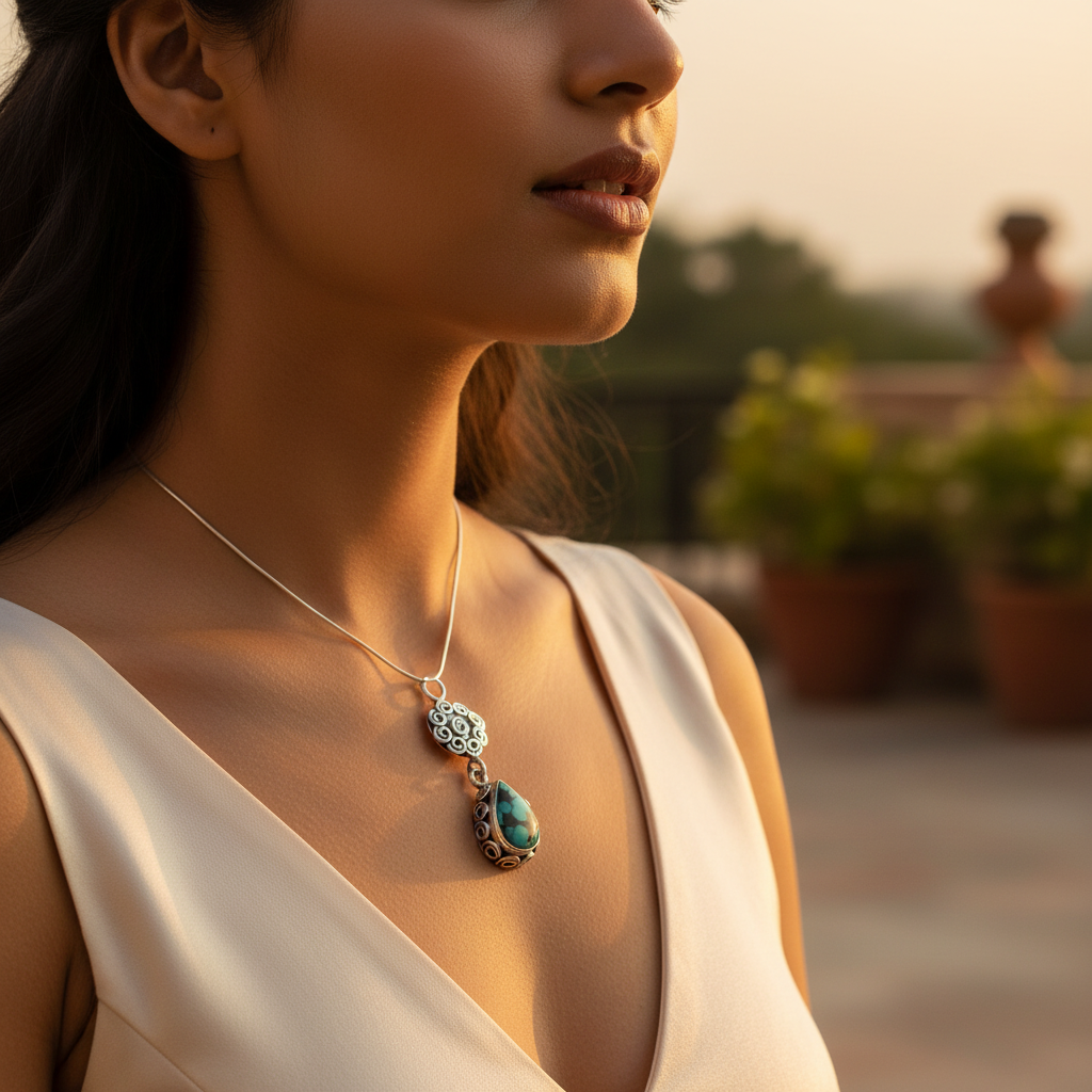 925 Silver Turquoise Teardrop Pendant for Women | Gemstone Jewelry