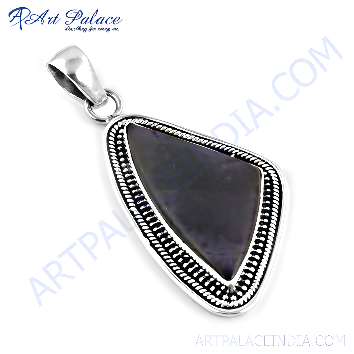 925 sterling silver pendant with a blue gemstone center for women, with intricate silver design and loop